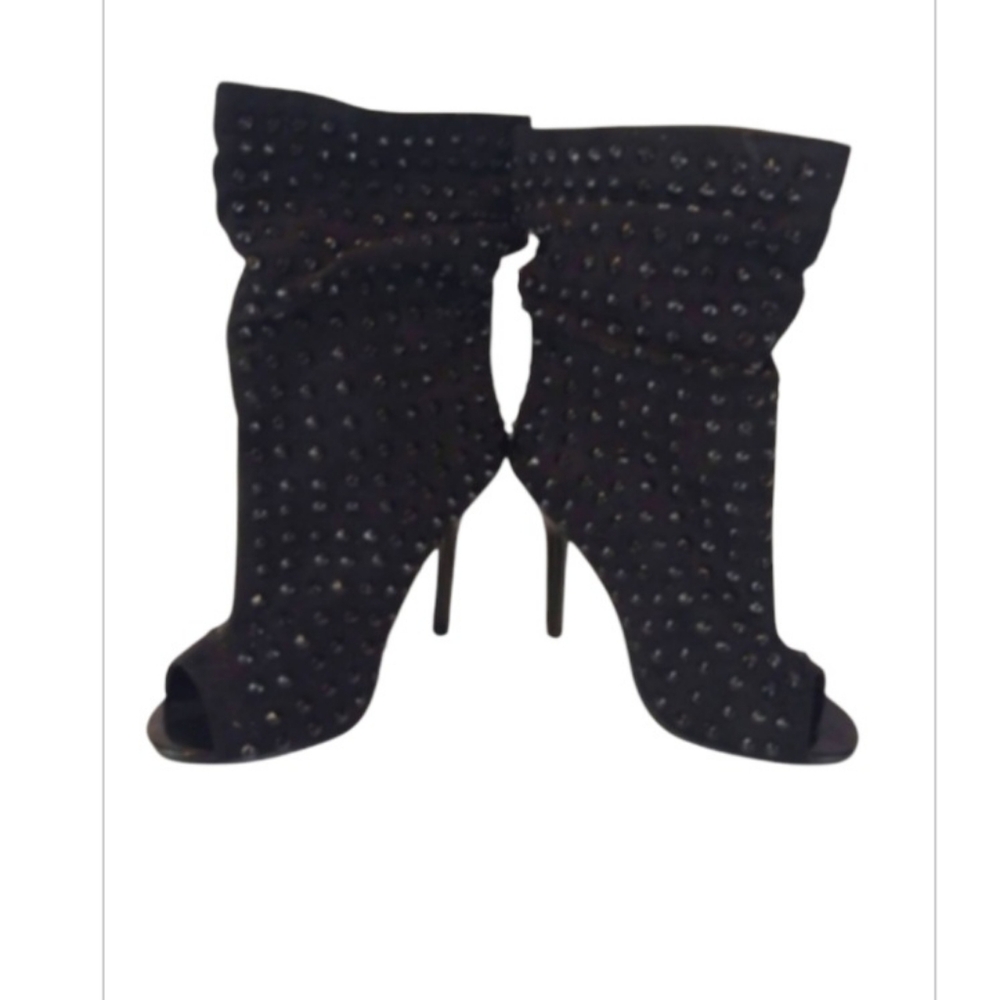 Dots Black Beaded Ruching Heel  Peep Toe Boot Sz 10 NWOT